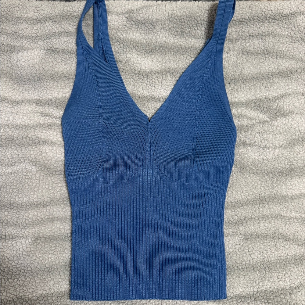 Abercrombie & Fitch Blue Ribbed V-Neck Camisole